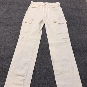 Gap Pants Womens 6 Tall White Cargo Straight Leg Denim Stretch Pockets Casual